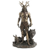 Veronese Design 11 3/4 Inch Tall Herne The Spirit Hunter of Windsor Forest Standing with Deer and Wolf Cold Cast Bronzed Resin Sculpture Celtic Wicca Statue